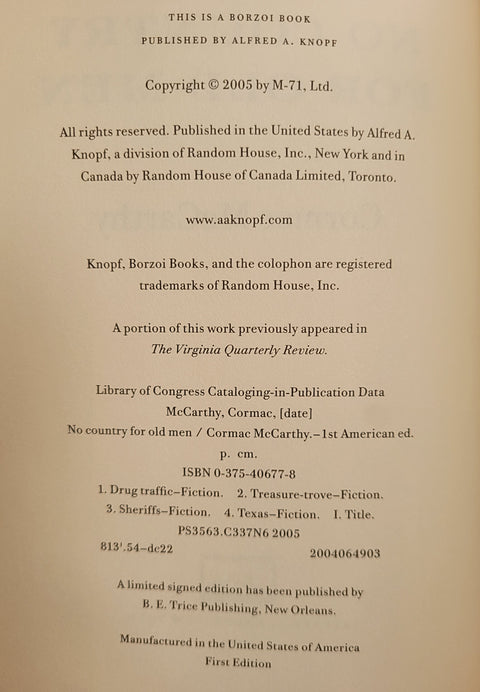 No Country for Old Men (First Edition)