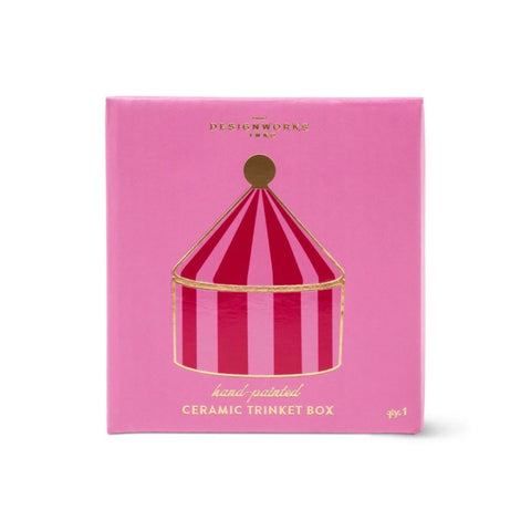 Pink + Red Stripe Ceramic Trinket Box