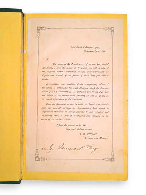Intercolonial Exhibition, 1866-67. Official Record (Presentation Copy, First Edition)