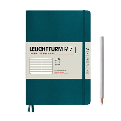 A5 Medium Lined Pacific Green Soft Cover Notebook