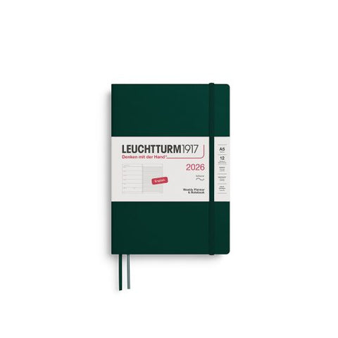 2026 Weekly Planner & Notebook | Medium (A5) | Softcover | Forest Green