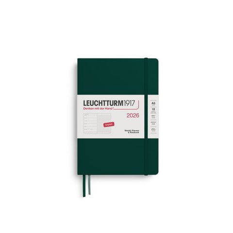 2026 Weekly Planner & Notebook | Dotted | Medium (A5) | Hardcover | Forest Green