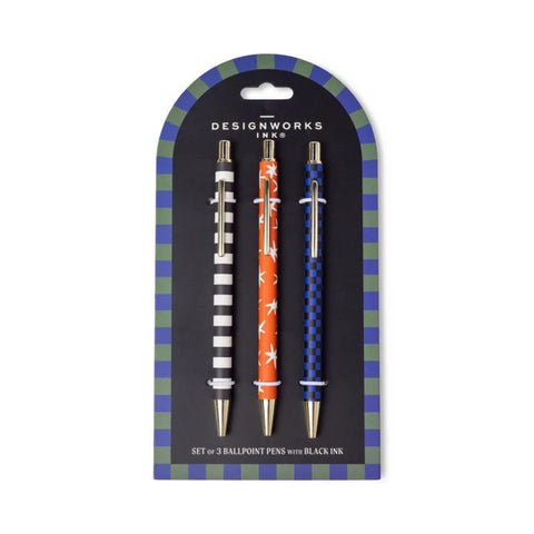 A Dopo Set Of 3 Pens - Stripe, Star, Check