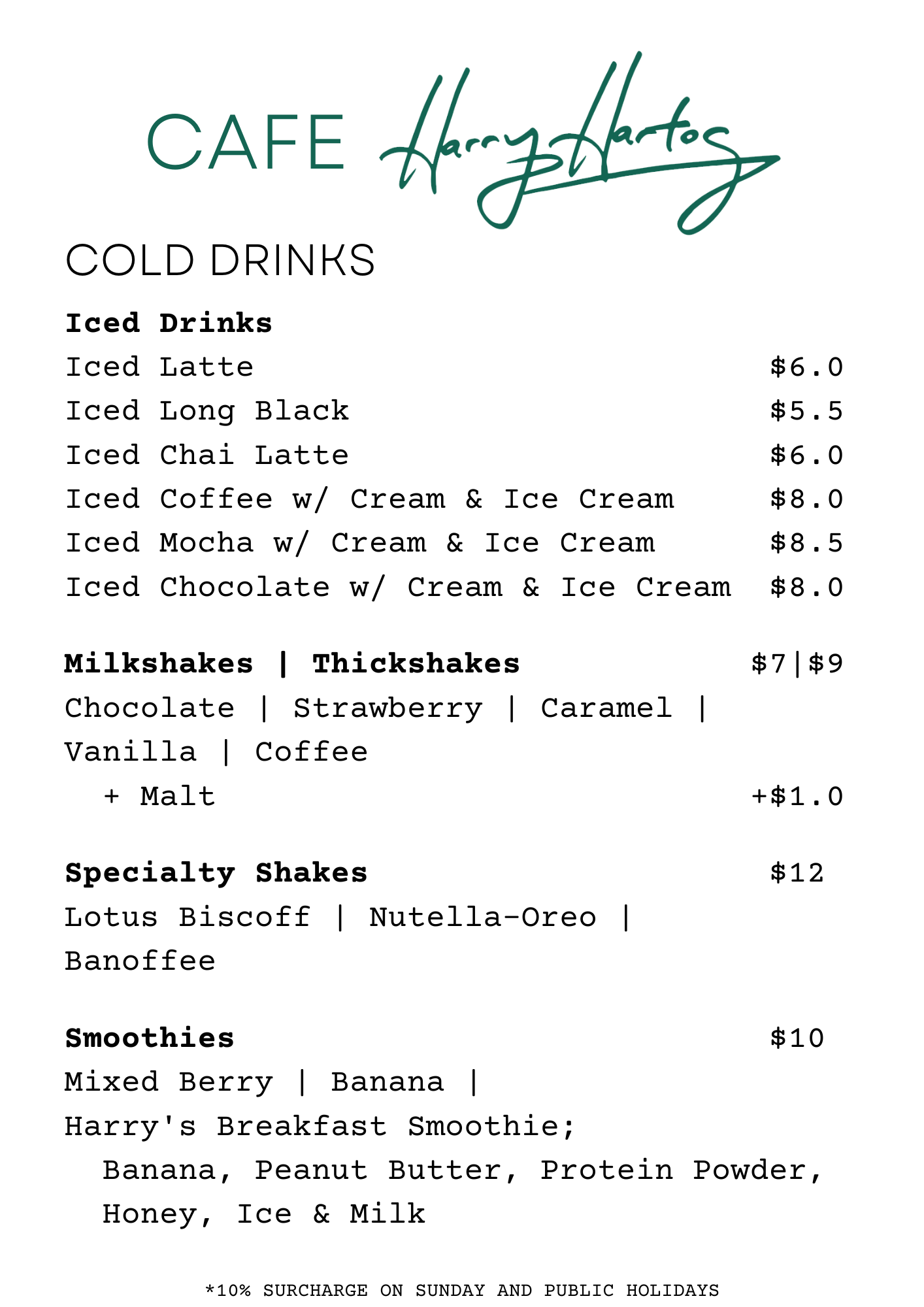 Café Harry Hartog Menu