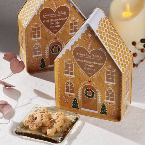 Gingerbread House Tin with Mini Gingerbread People Biscuits