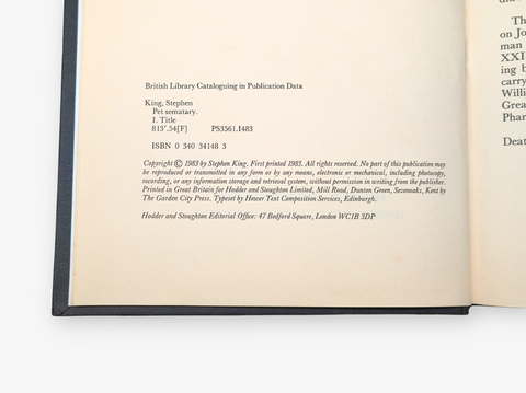 Pet Sematary (First UK Edition, First Printing)