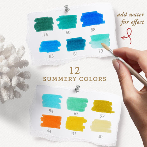 Coastal Dual Tip Watercolour Marker and Sticker Sheet Set