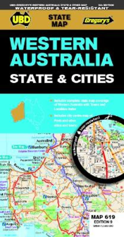 Western Australia State & Cities Map 619 9th ed waterproof by UBD Gregory's - 9780731933198