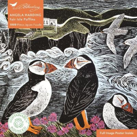 Adult Sustainable Jigsaw Puzzle Angela Harding: Fair Isle Puffins from Flame Tree Studio - Harry Hartog gift idea