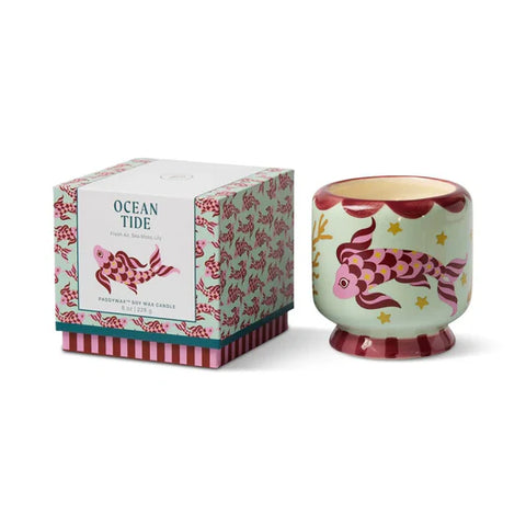 A Dopo 8 Oz  Handpainted Koi Candle - Ocean Tide