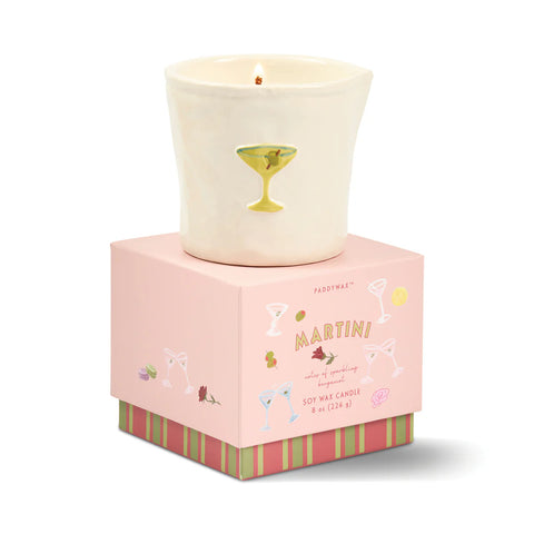Bistro 8oz Ceramic Candle with Embossed Martini (Sparkling Bergamot)