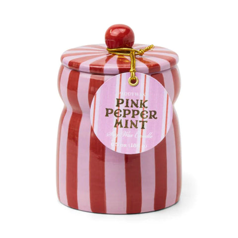 Pink Peppermint Cabana Candle | Red & Pink Stripe | 6.5oz
