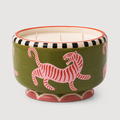 A dopo 24 oz Ceramic Tiger Candle - Black Cedar & Fig