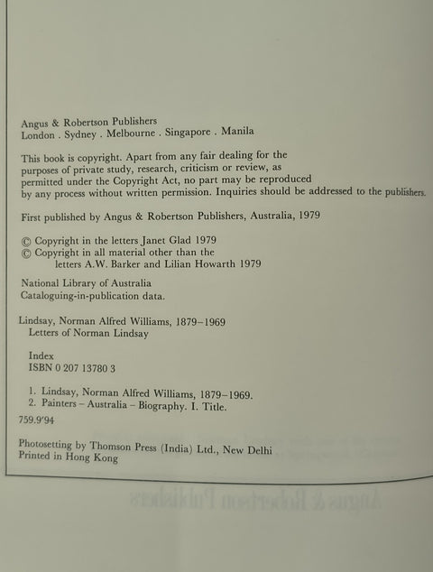 Letters of Norman Lindsay (First Edition)