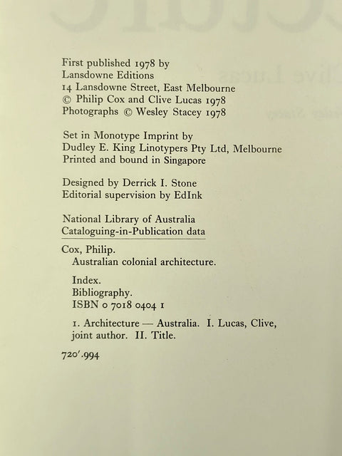 Australian Colonial Architecture (SIGNED First Edition)