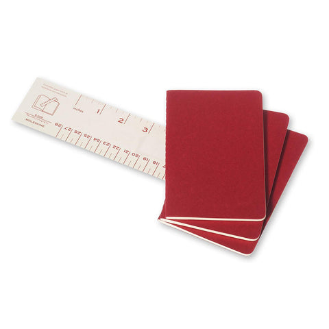 Cahier Notebook - Set of 3 - Plain - Pocket - Cranberry Red