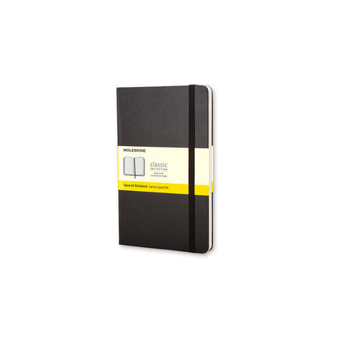 Classic Hard Cover Notebook - Grid - Pocket - Black