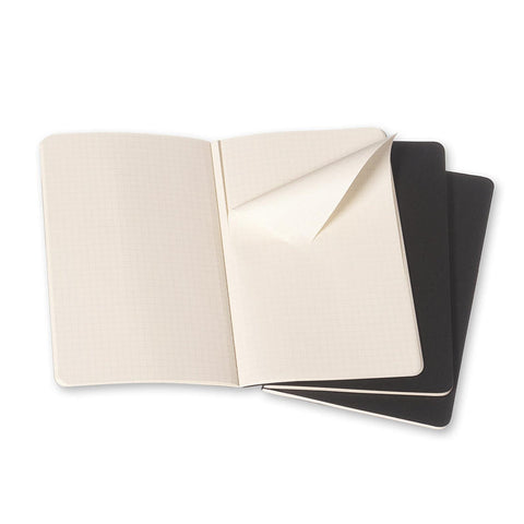 Cahier Notebook - Set of 3 - Grid - Pocket - Black