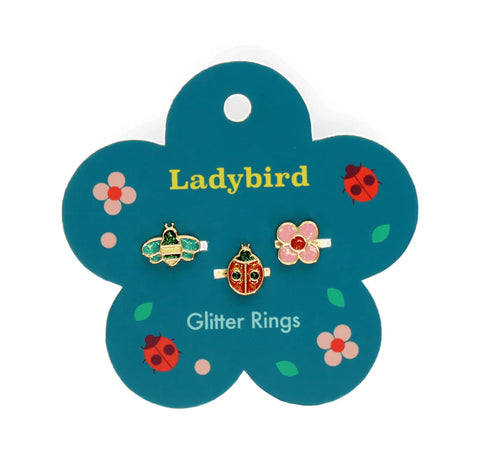 Ladybird Glitter Rings Set of 3