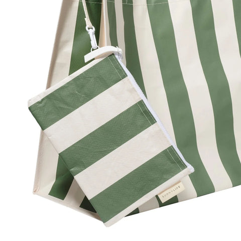 Carryall Beach Bag - The Vacay - Olive Stripe