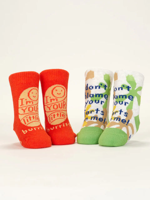 I'm Your Little Burrito & Don't Blame Your Farts On Me  - Baby Socks