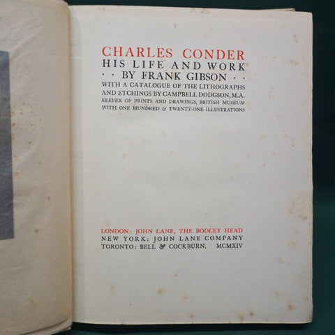 Charles Conder: His Life and Works (First Edition)
