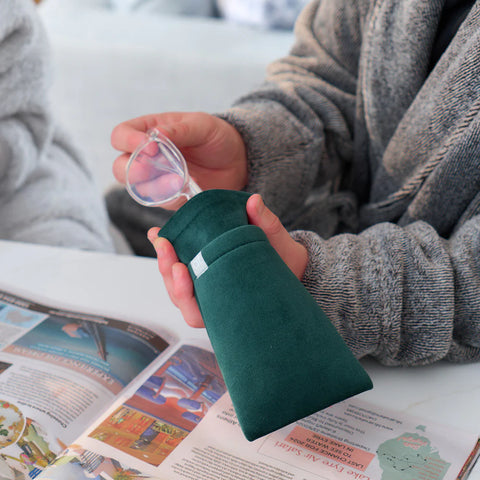 Velvet Glasses Case with Double Pocket - Emerald Green