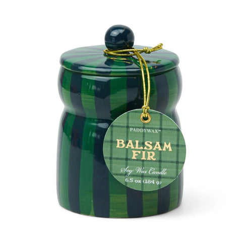 Balsam & Fir Cabana Candle | Green & Navy Stripe | 6.5oz