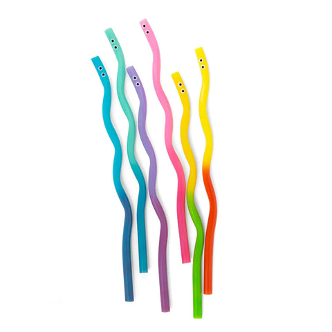 Wiggly Worm Straws Color Changing - Set of 6