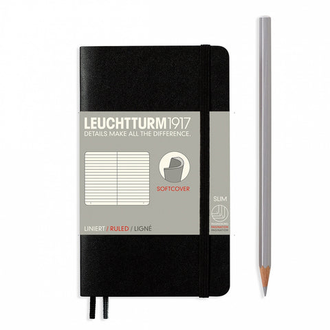 A6 Pocket Black Lined  Soft Cover Notebook