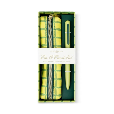 Green Lattice Pen & Pouch Set