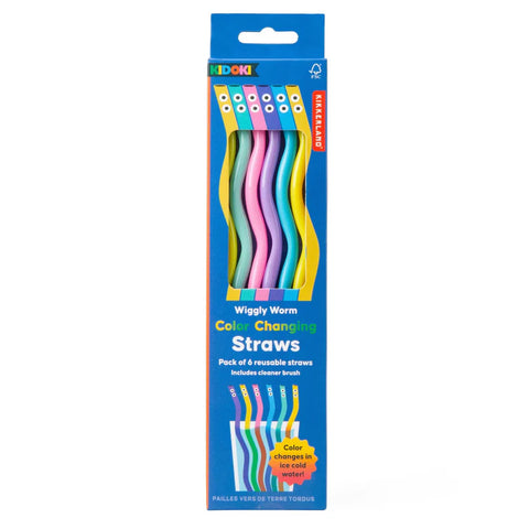 Wiggly Worm Straws Color Changing - Set of 6