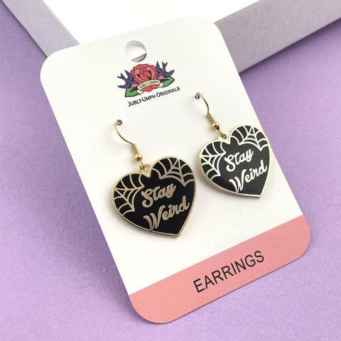 Stay Weird Earrings Black
