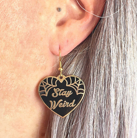 Stay Weird Earrings Black