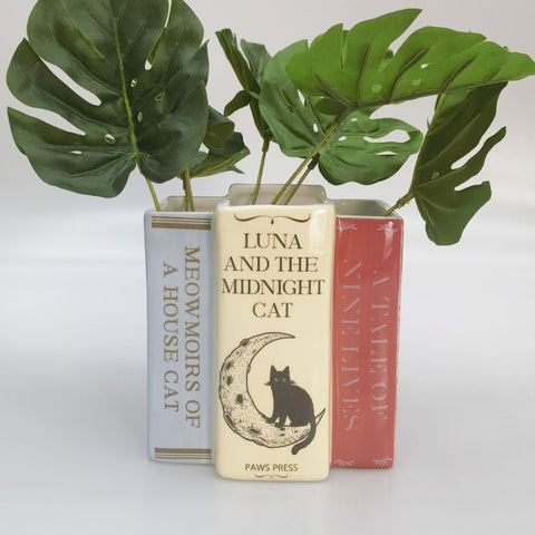 Cat Books Planter - Pink